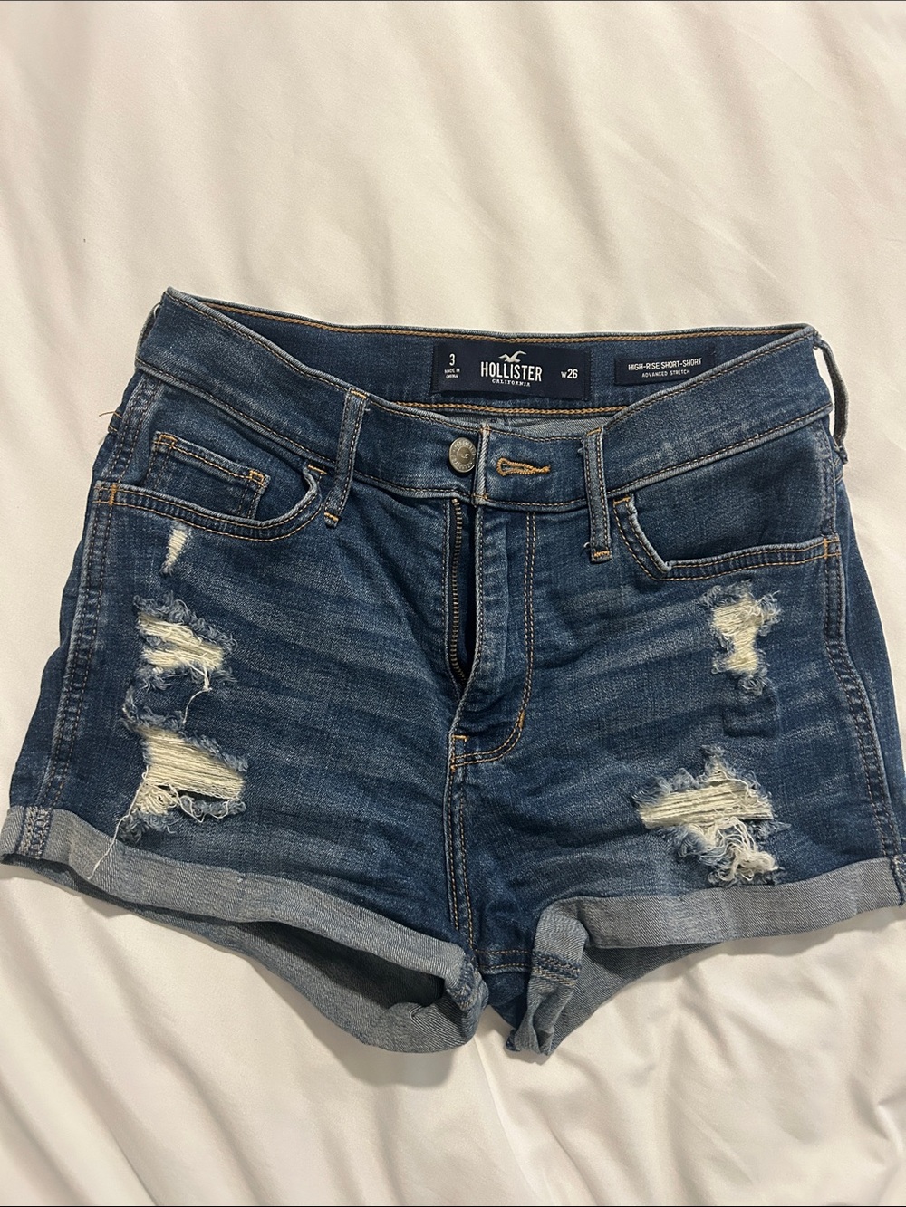 Hollister Dark Blue Distressed Cuffed Denim Shorts